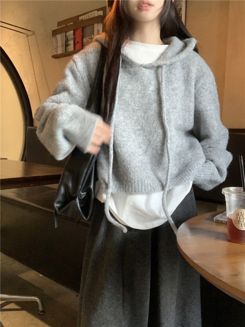 【tops】フード付きニットセーター　M26044