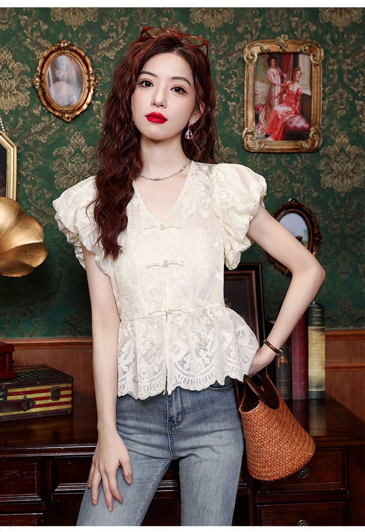 【tops】レースパフスリーブブラウスG21541