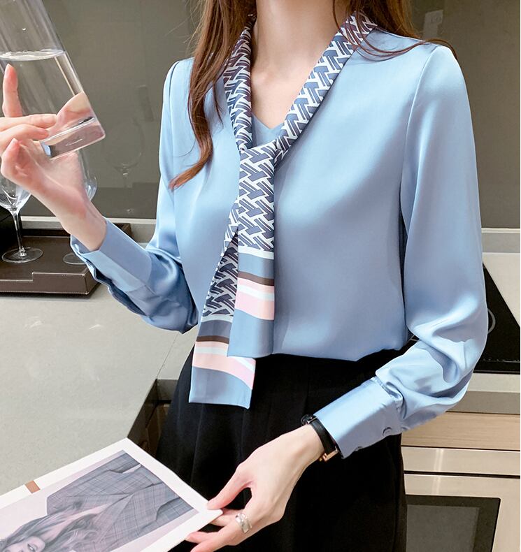 【tops】春新作バンドカラー長袖体型カバーファッションプリント配色シャツF0672