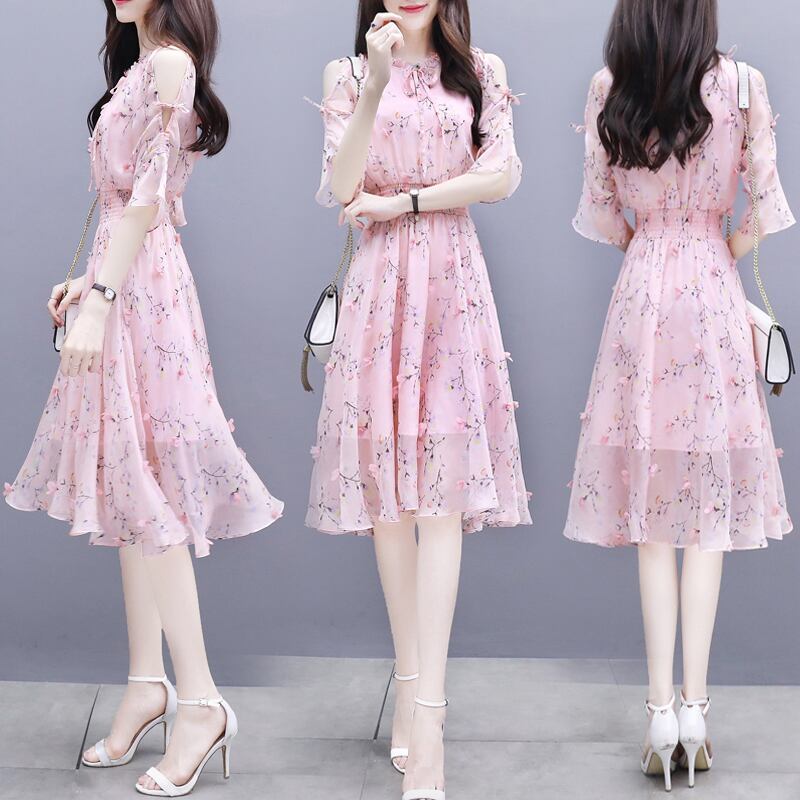 【dress】韓国風好感度100％気質満点シフォンスウィート花柄ワンピース