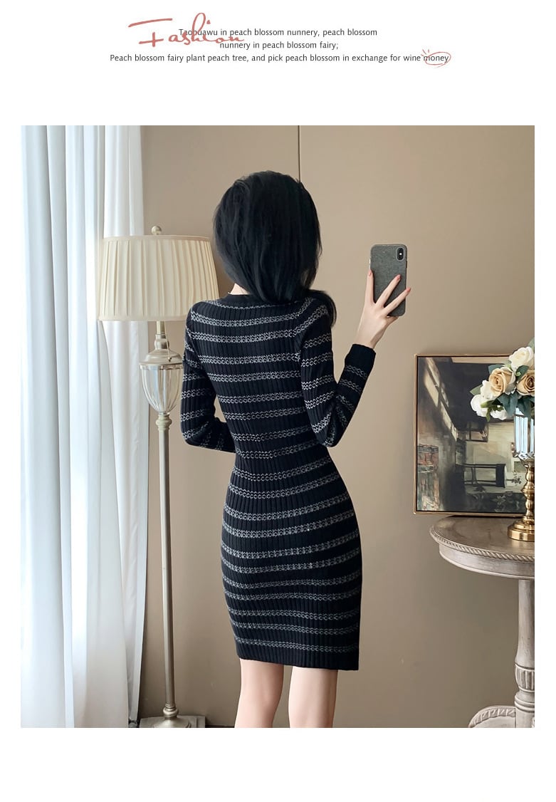 【dress】ボーダー柄ニットワンピース　M25370
