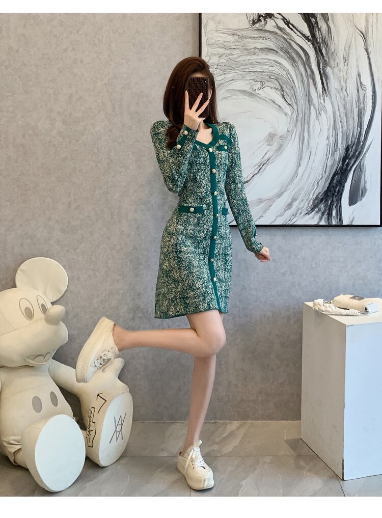 【dress】ニットワンピース着瘦せ人気デザイン　M17667