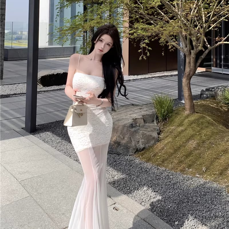 【dress】チュールドッキングレースキャミワンピース Q8330