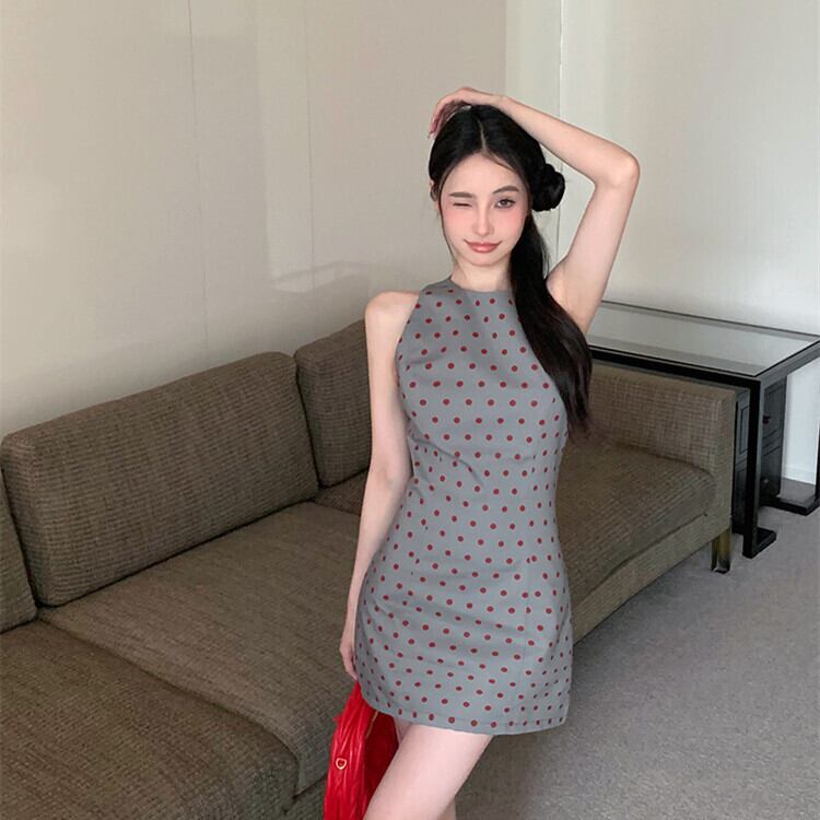 【dress】ノースリーブドット柄ワンピース　M30052