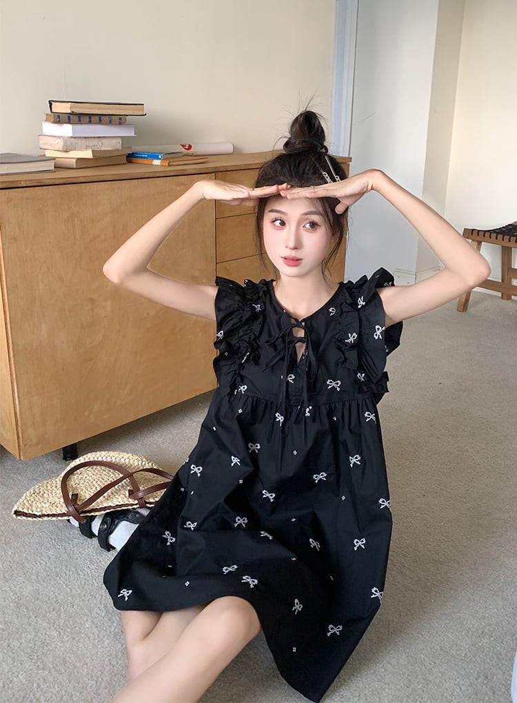 【dress】リボン刺繍ワンピース　M25039