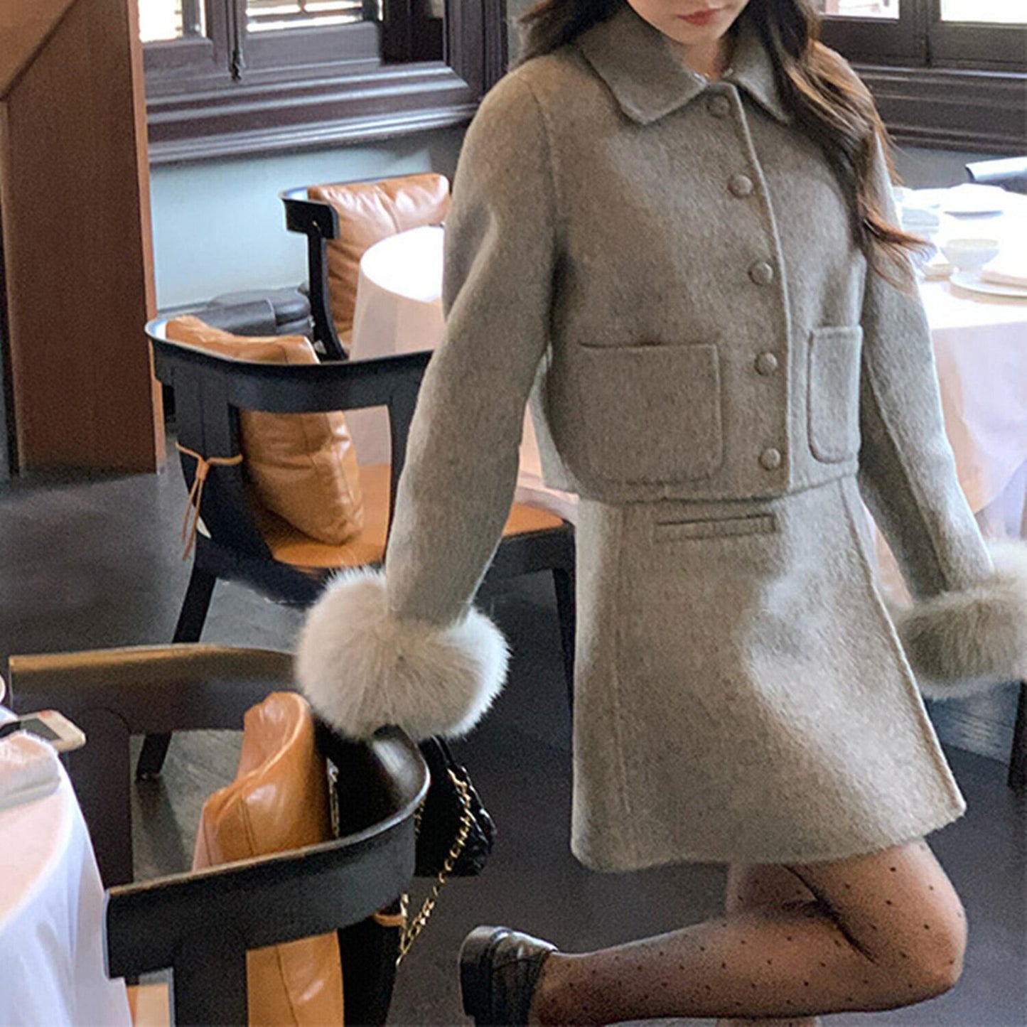 【set】ファー付きショートコート×スカートセット　M27721