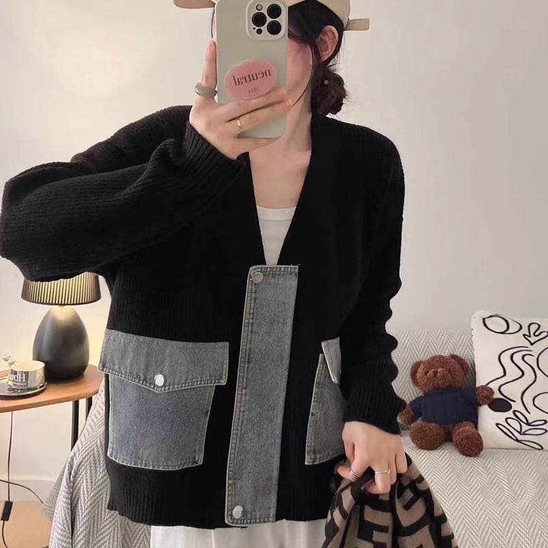 【outer】デニムドッキングカーディガン Q6371