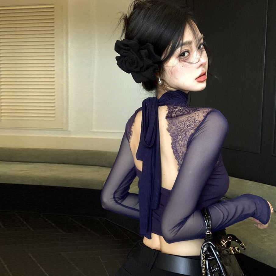 【tops】バックレス長袖TシャツG24096