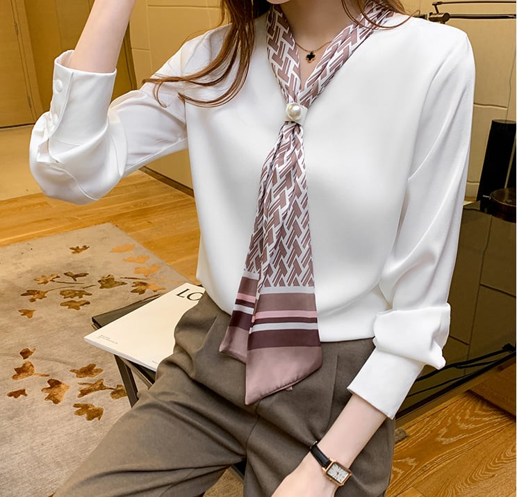 【tops】春新作バンドカラー長袖体型カバーファッションプリント配色シャツF0672