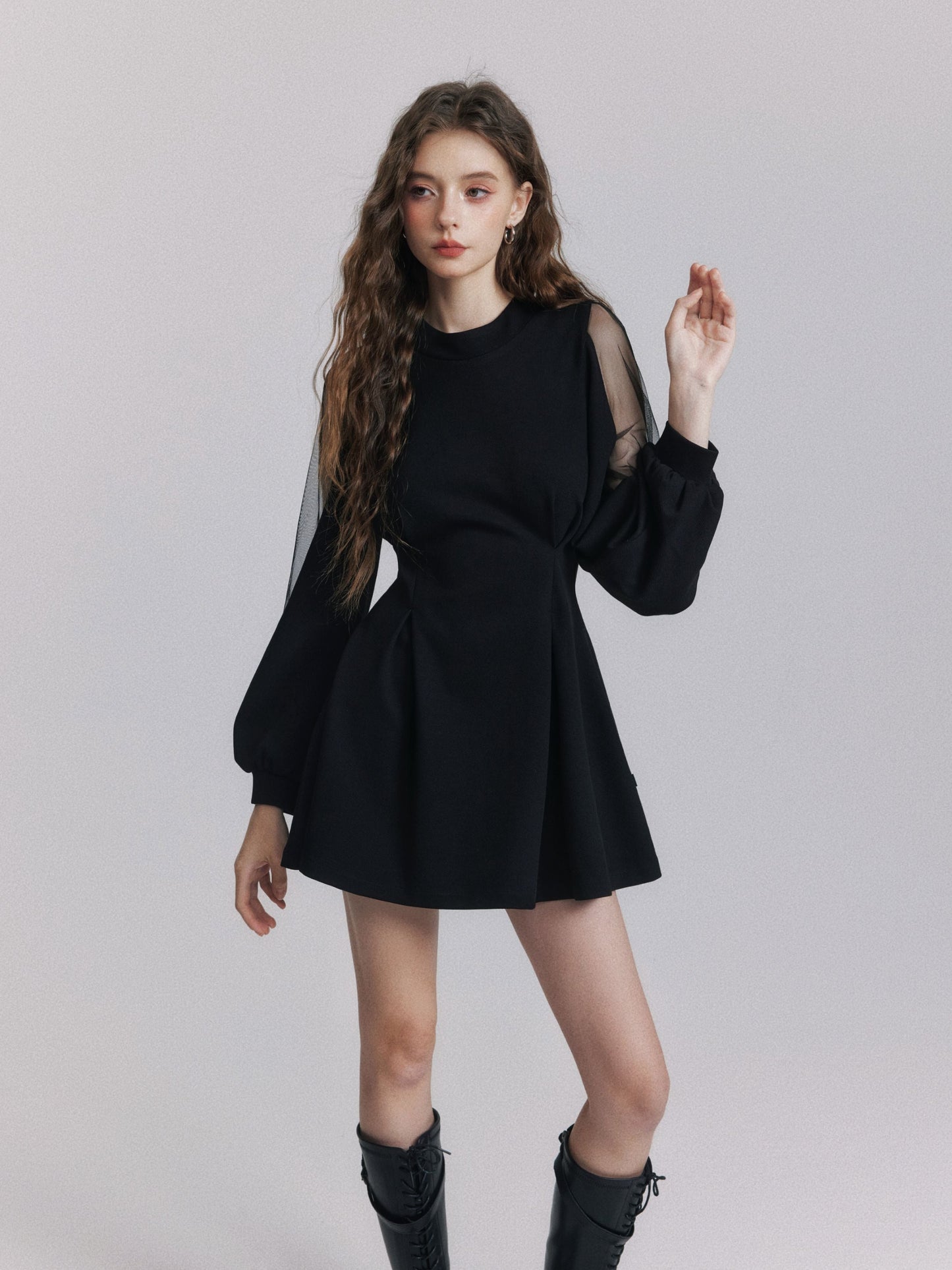 【dress】バックリボンチュールスリーブミニワンピース　N3484