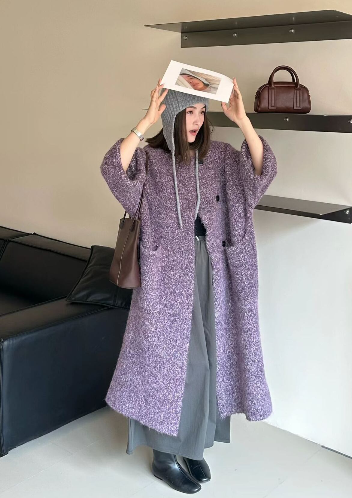 【outer】ロングニットカーディガン Q7388