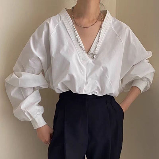 【tops】VネックランタンスリーブブラウスG22838