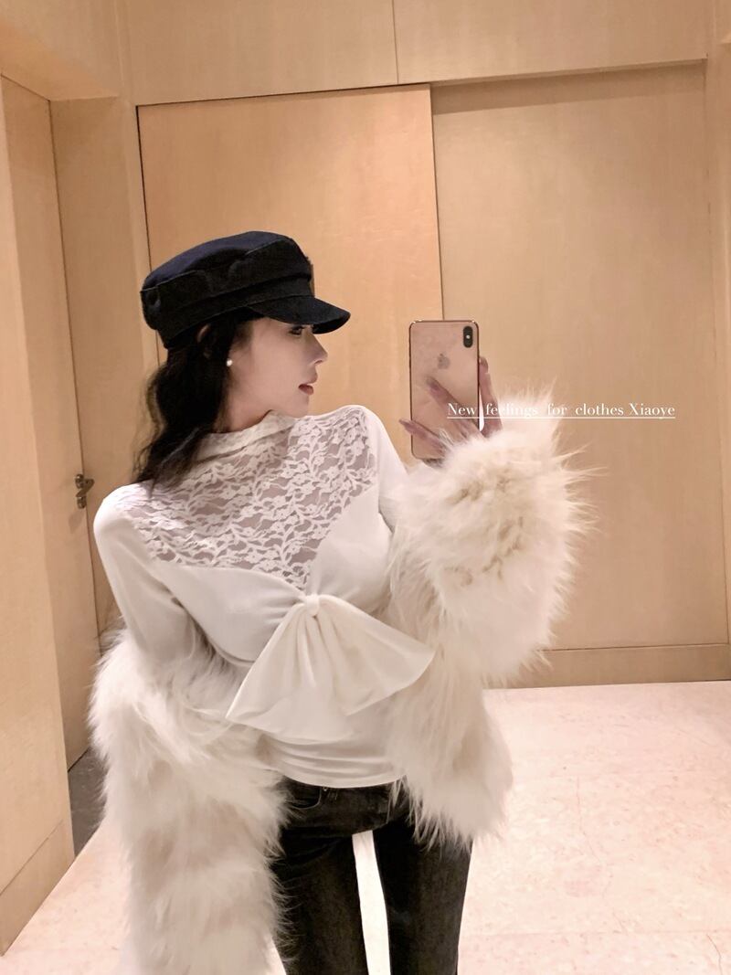 【tops】リボン付きレースドッキングトップス　M28143