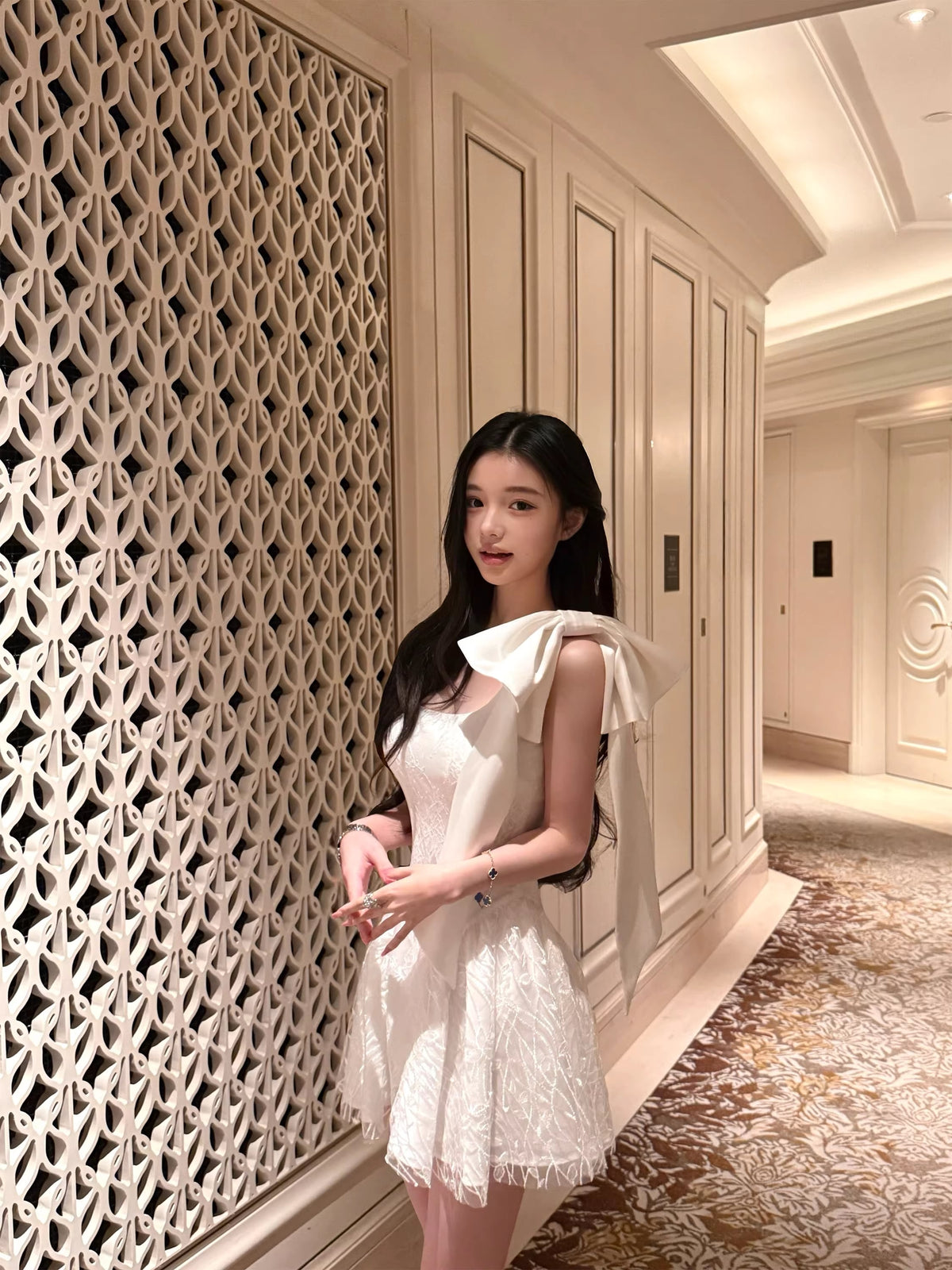 【dress】リボン付きレースキャミワンピース Q8385