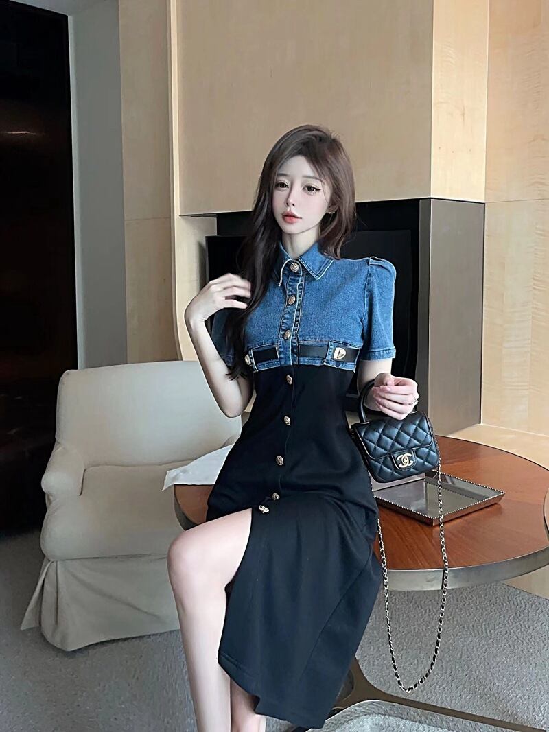 【dress】切り替えデニムAラインワンピース G21118