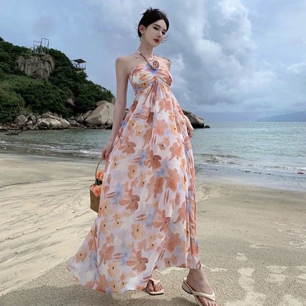 【dress】花柄ホルターネックワンピース　M25300