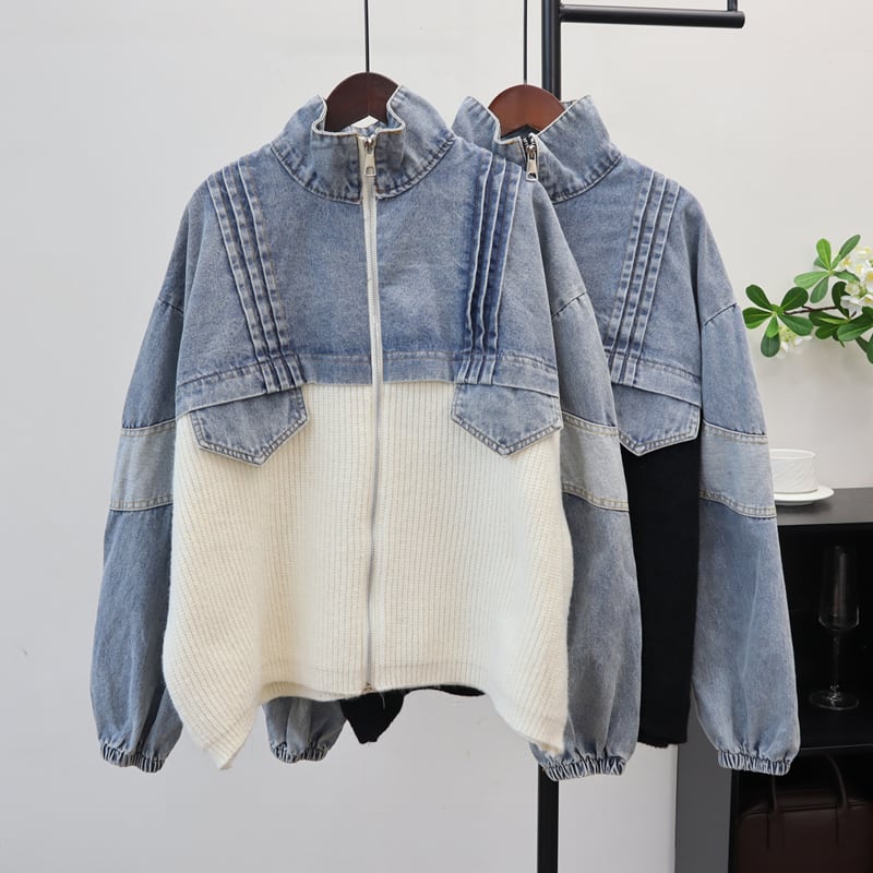 【outer】ニットドッキングデニムジャケット Q6497