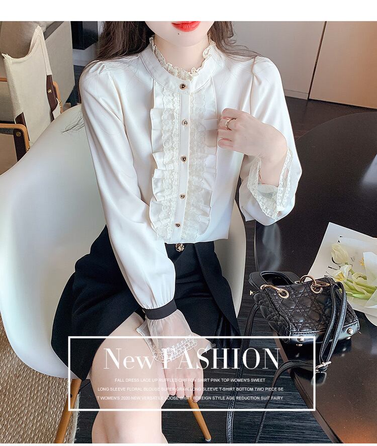 【tops】レース切り替えシャツトップス　M29092