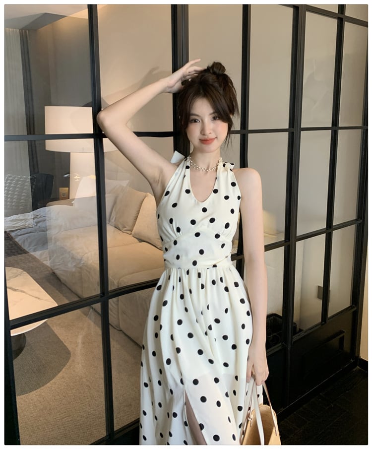 【dress】バックリボンドット柄ワンピース　M24012