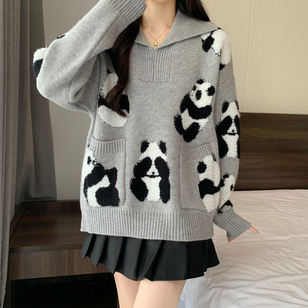 【tops】長袖動物柄ニットセーターF8315