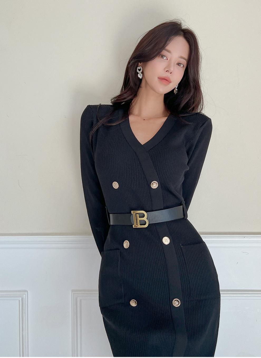 【dress】Vネックニットワンピース　M27446