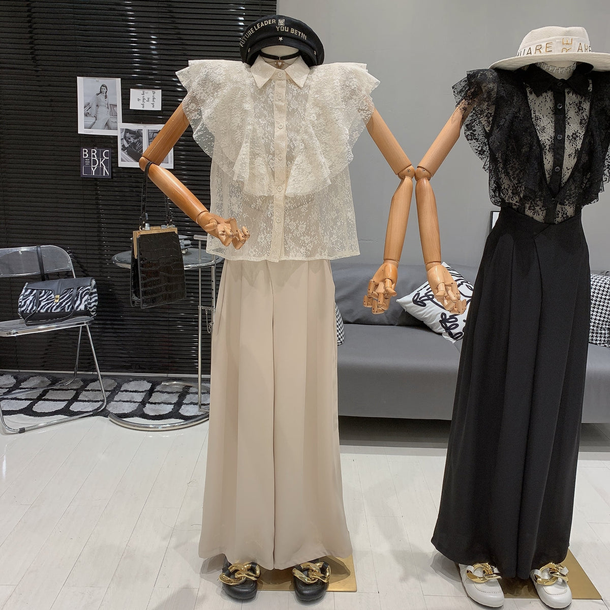【set】フリルブラウス×ワイドパンツセット　M25019