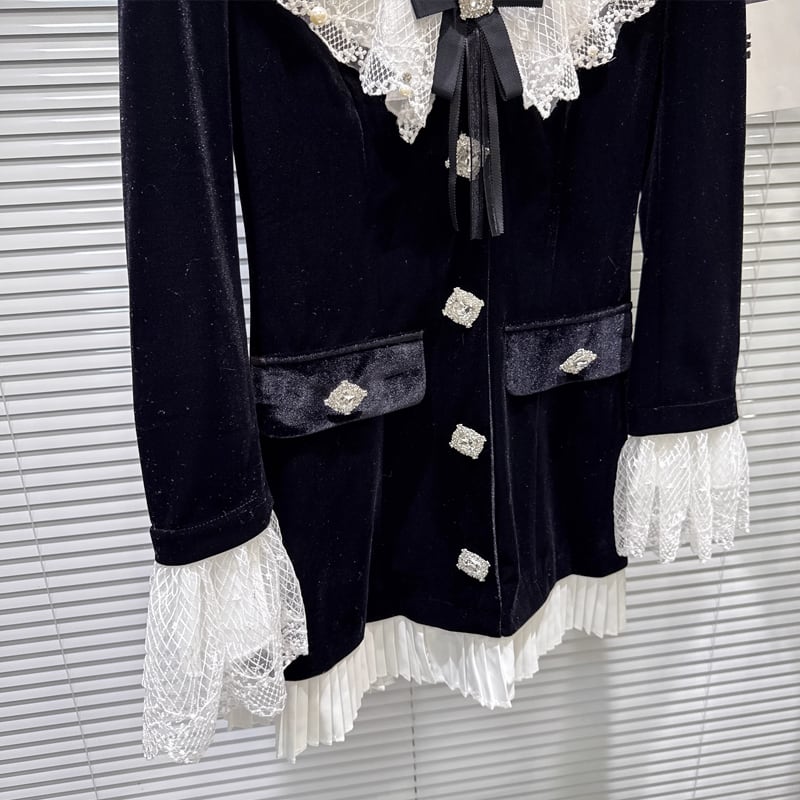 【dress】レースドッキングベルベットワンピース Q7339