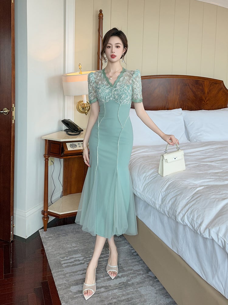 【dress】レースマーメイドワンピース　M25071
