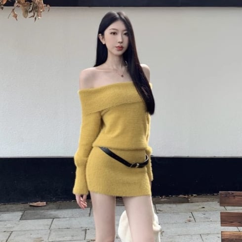 【dress】ボートネックニットワンピース　M28331