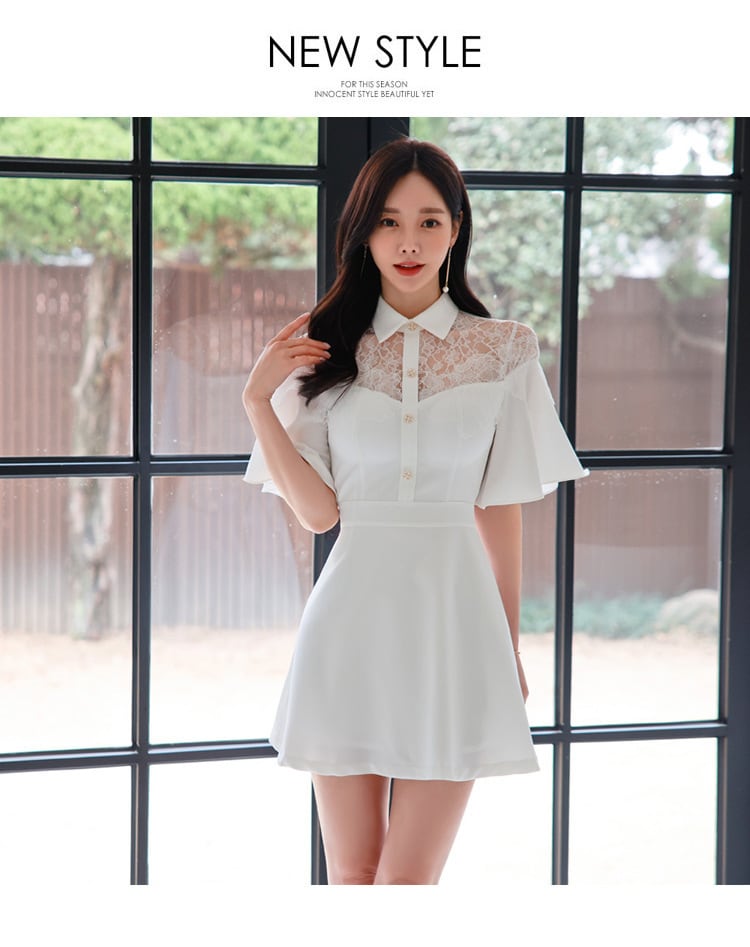 【dress】レース切り替え透かし彫りワンピース G21483