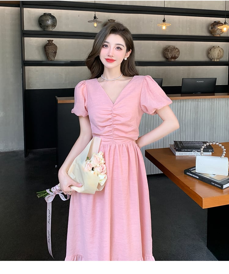 【dress】Vネックギャザーワンピース G20667