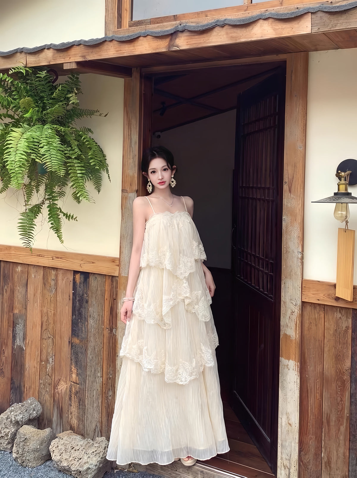 【dress】レースドッキングティアードキャミワンピース　K0557