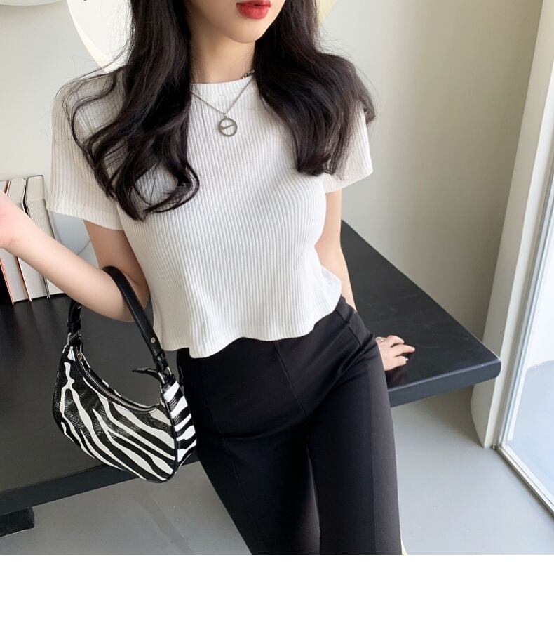 【tops】女性力を高める〜ラウンドネック半袖無地ファッション着回しTシャツF0149