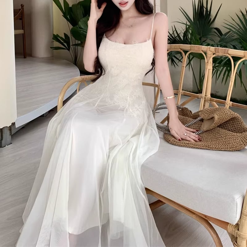 【dress】レースロングキャミワンピース Q8208