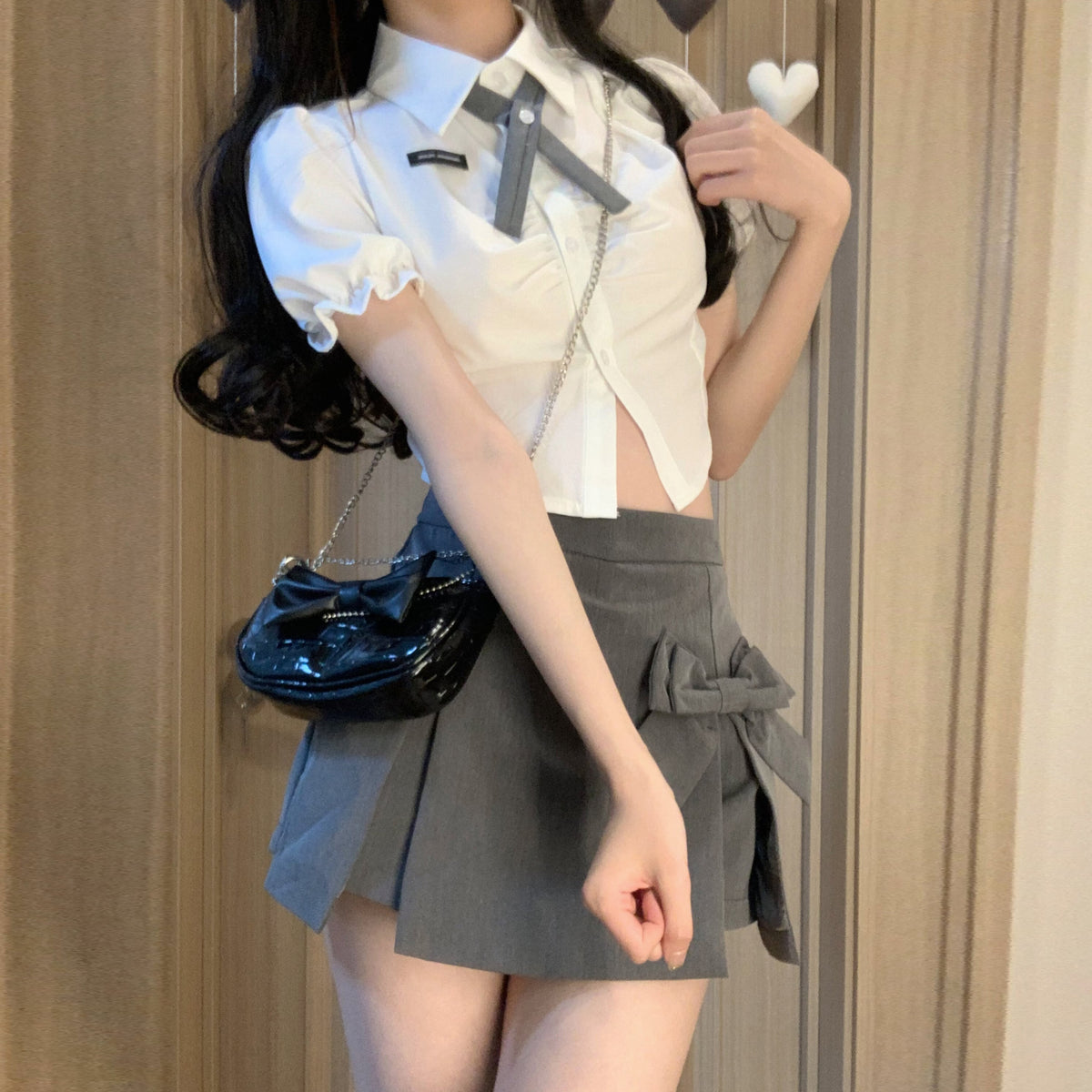 【set】リボン付きシャツトップス×スカートセット　M24701