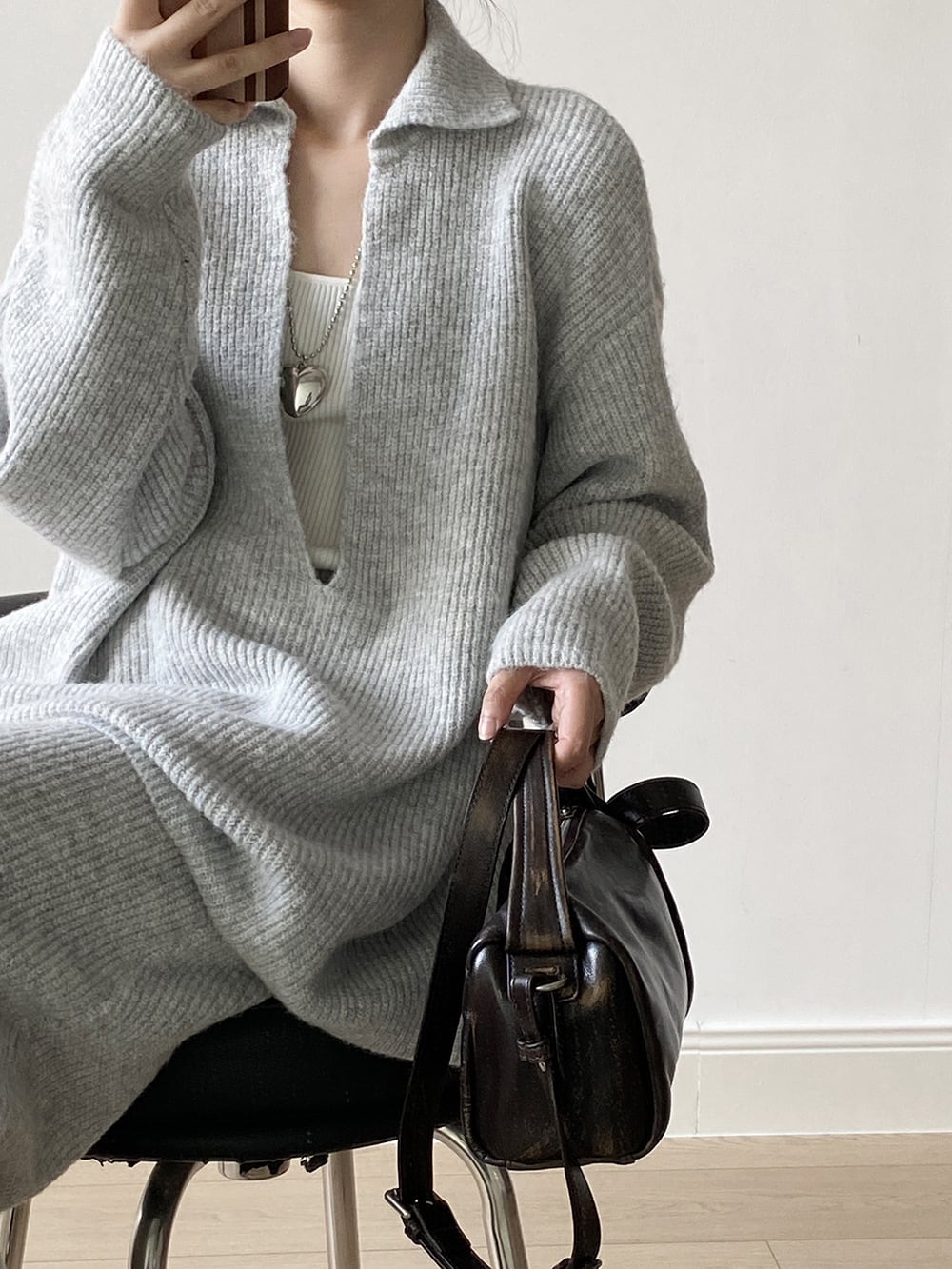 【set】Vネックニットトップス×ロングスカートセット　N3441