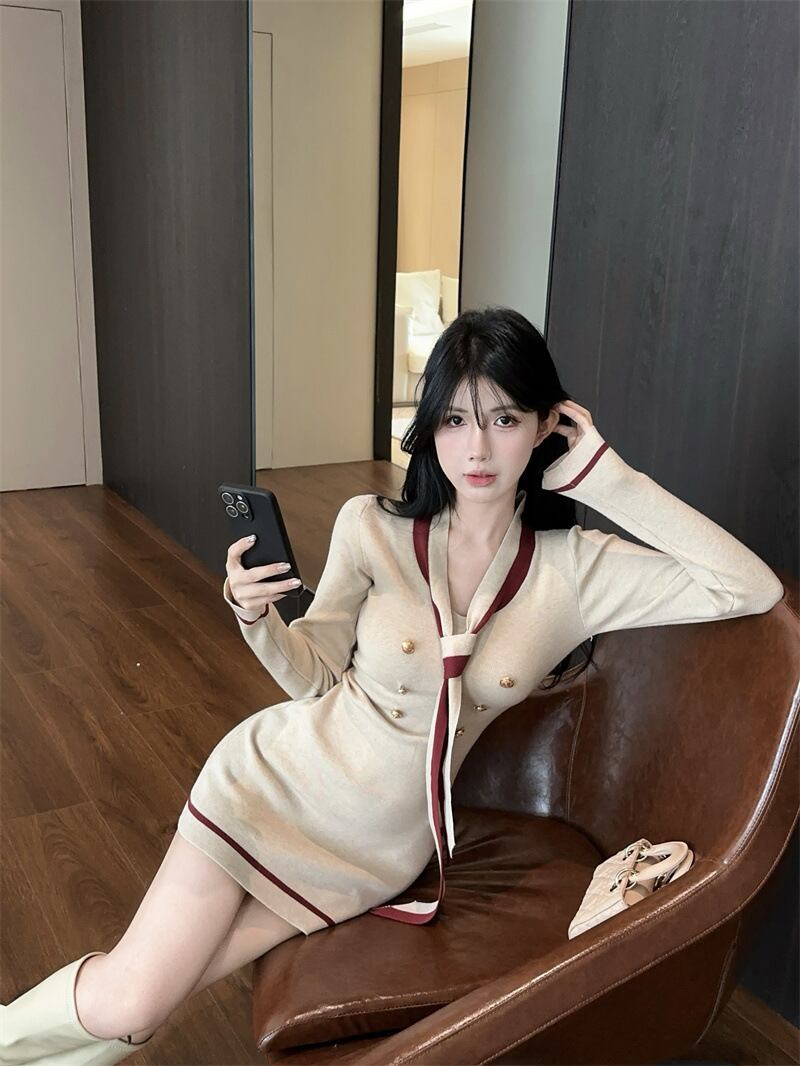 【dress】Vネックニットワンピース　M27288