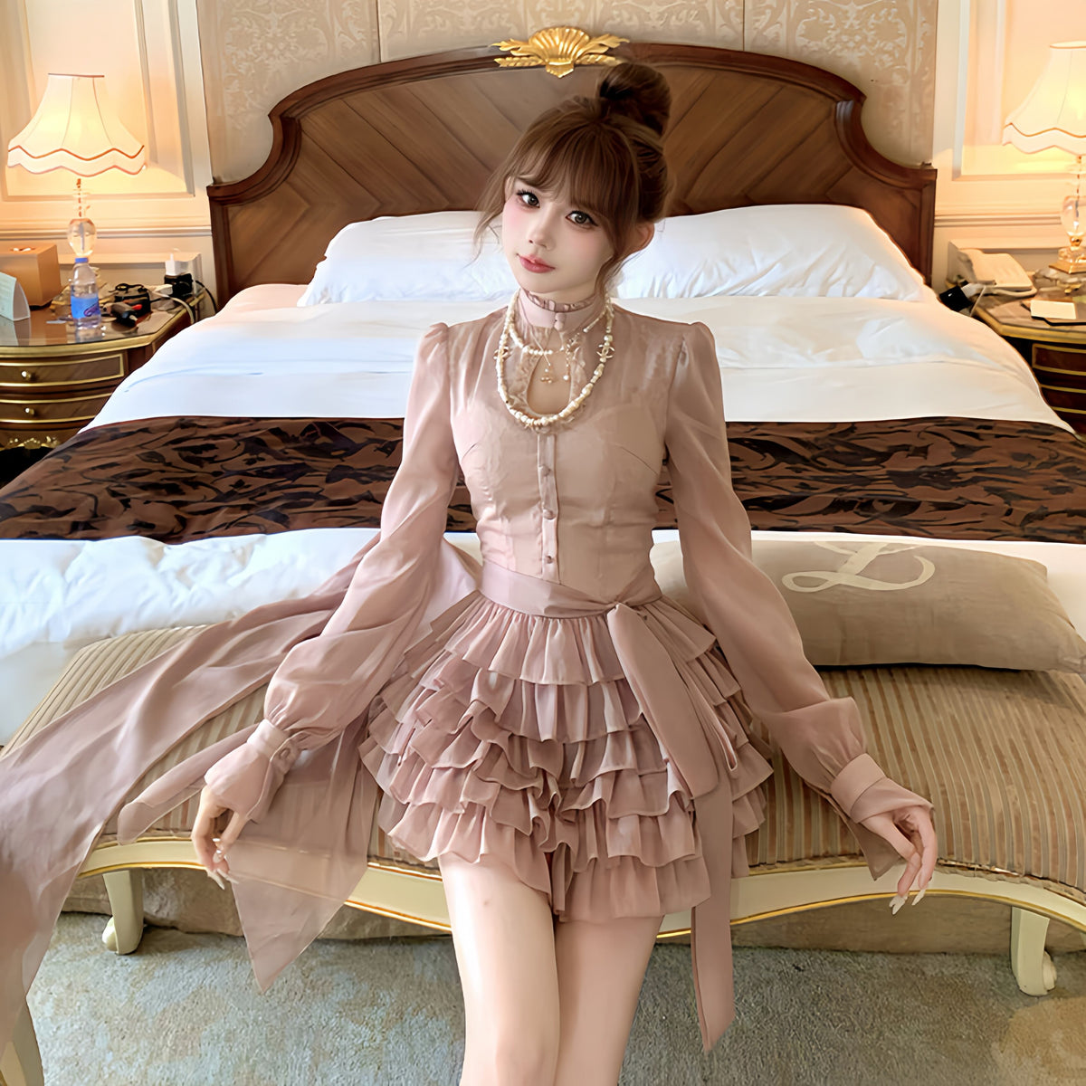 【dress】ビッグリボンティアードミニワンピース　N3326