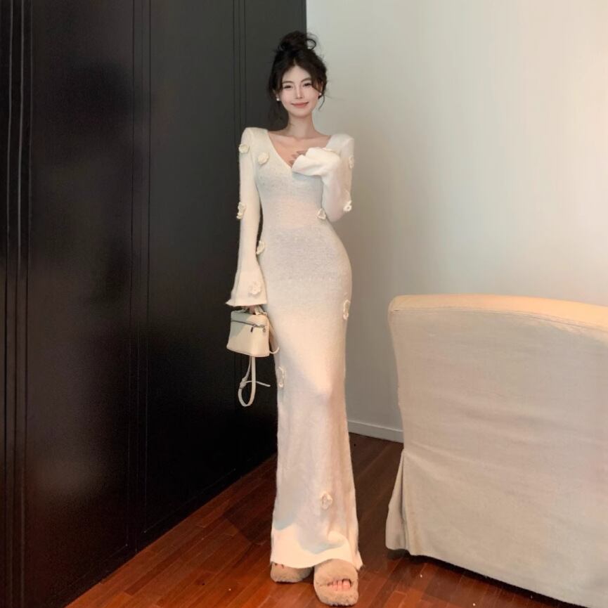 【dress】Vネックニットワンピース　M27999
