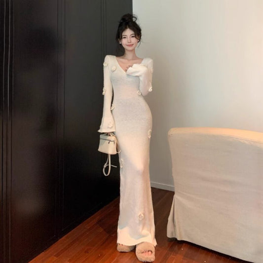 【dress】Vネックニットワンピース　M27999