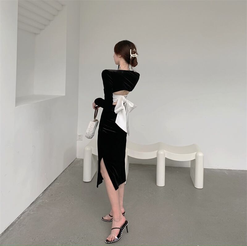 【dress】レトロスウィートフランス風長袖デザインワンピース G2168