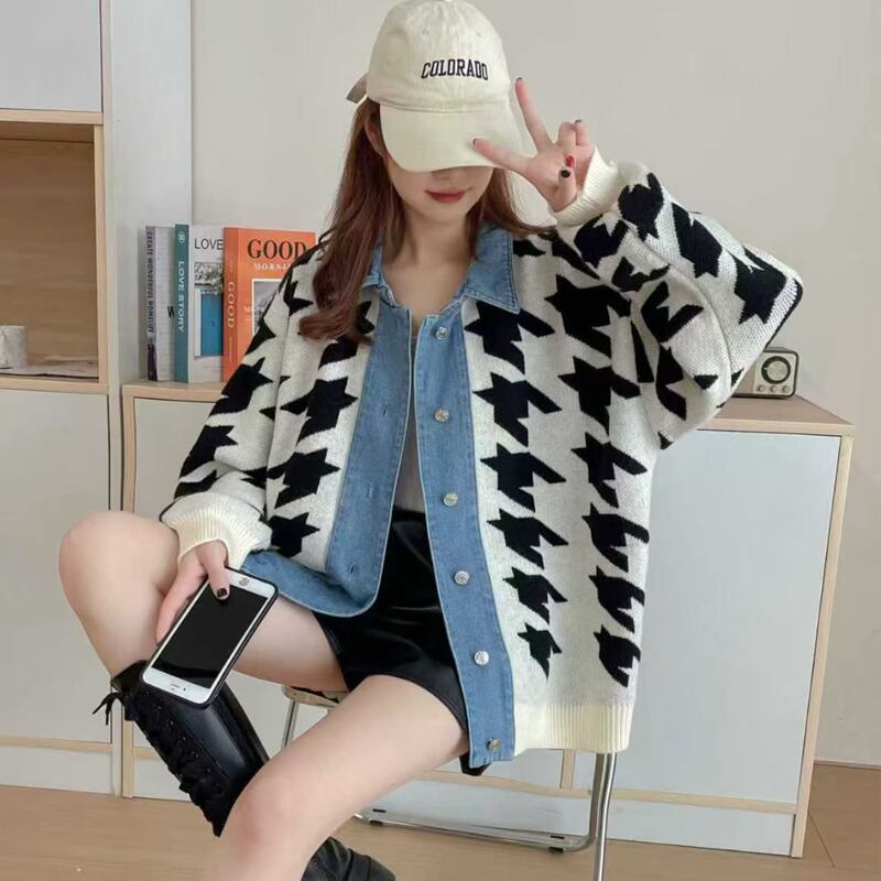 【outer】デニムドッキングニットカーディガン Q6736