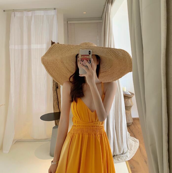 【dress】Vネック海旅行バックレスワンピースF7267