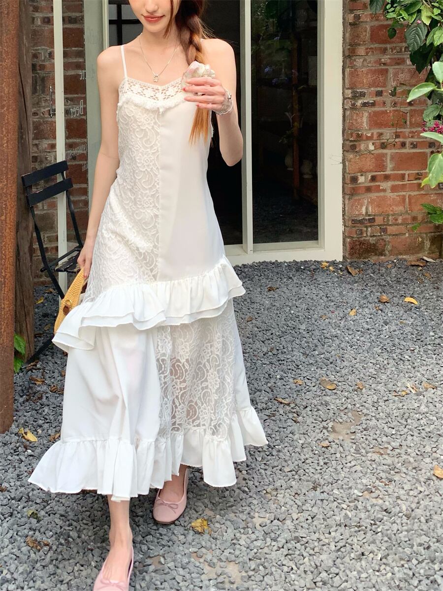 【dress】レースフリル透かし彫りキャミワンピース G21512