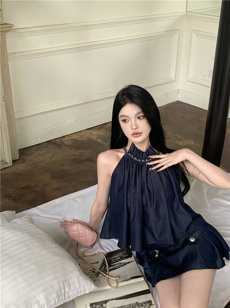 【set】デニムキャミソール+ギャザースカート２点セットG21347