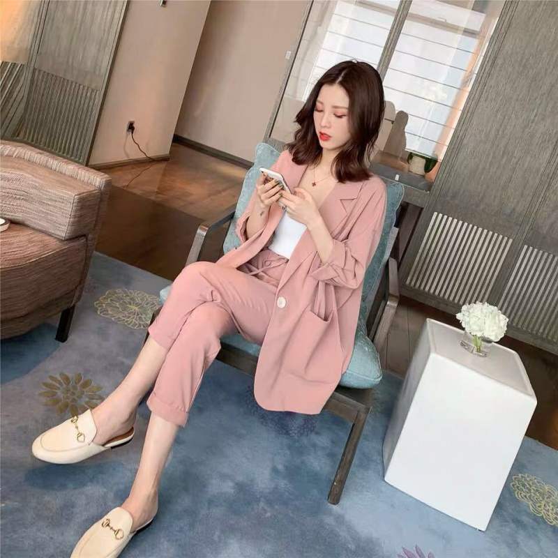 【set】美人度アップ!韓国系スウィート洋気カジュアルハイウエストスーツ２点セット G0115