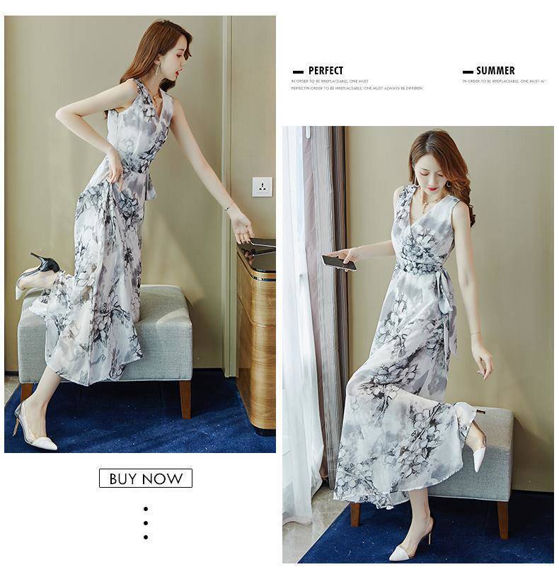 【dress】エレガント美人度アップ!気質満点Vネックシフォン着痩せワンピース G0177