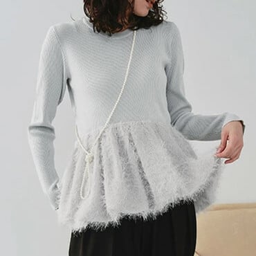 【tops】ペプラムシャギードッキングニットトップス　M28684