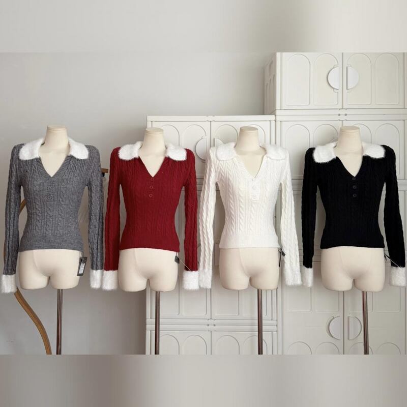 【tops】ファードッキングニットトップス Q7627