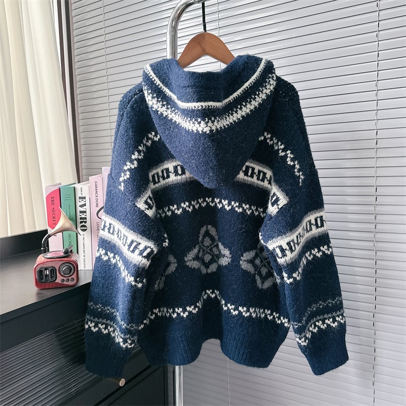 【outer】ファスナーフード付きニットカーデ　M28283